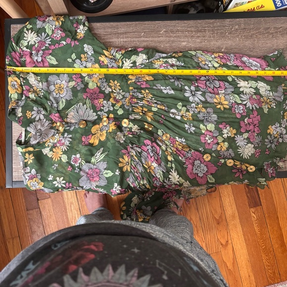 Free People "Everything and More" Green 2 piece floral shift dress/tunic L - Picture 7 of 9